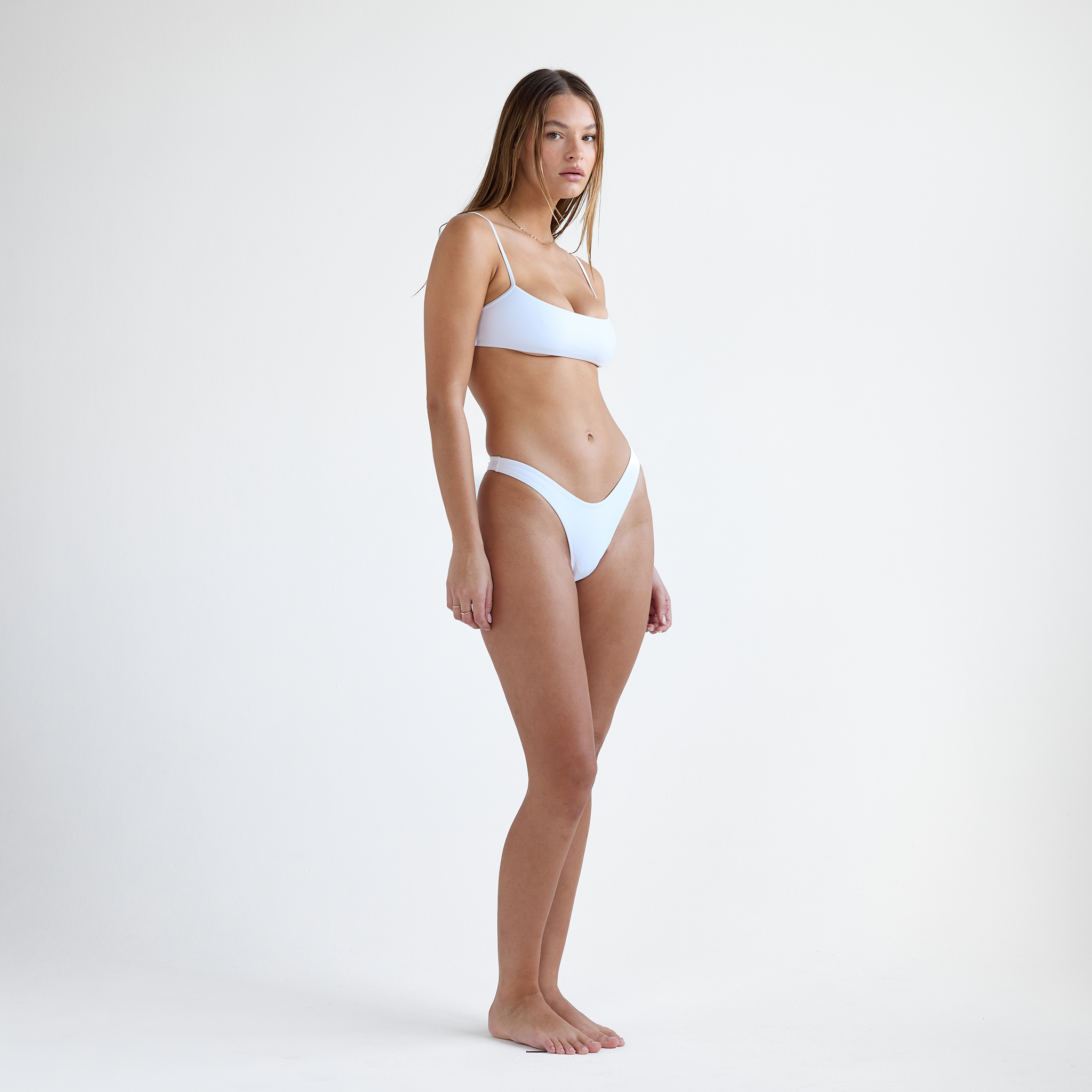 White High Cut Thong Bikini Bottom